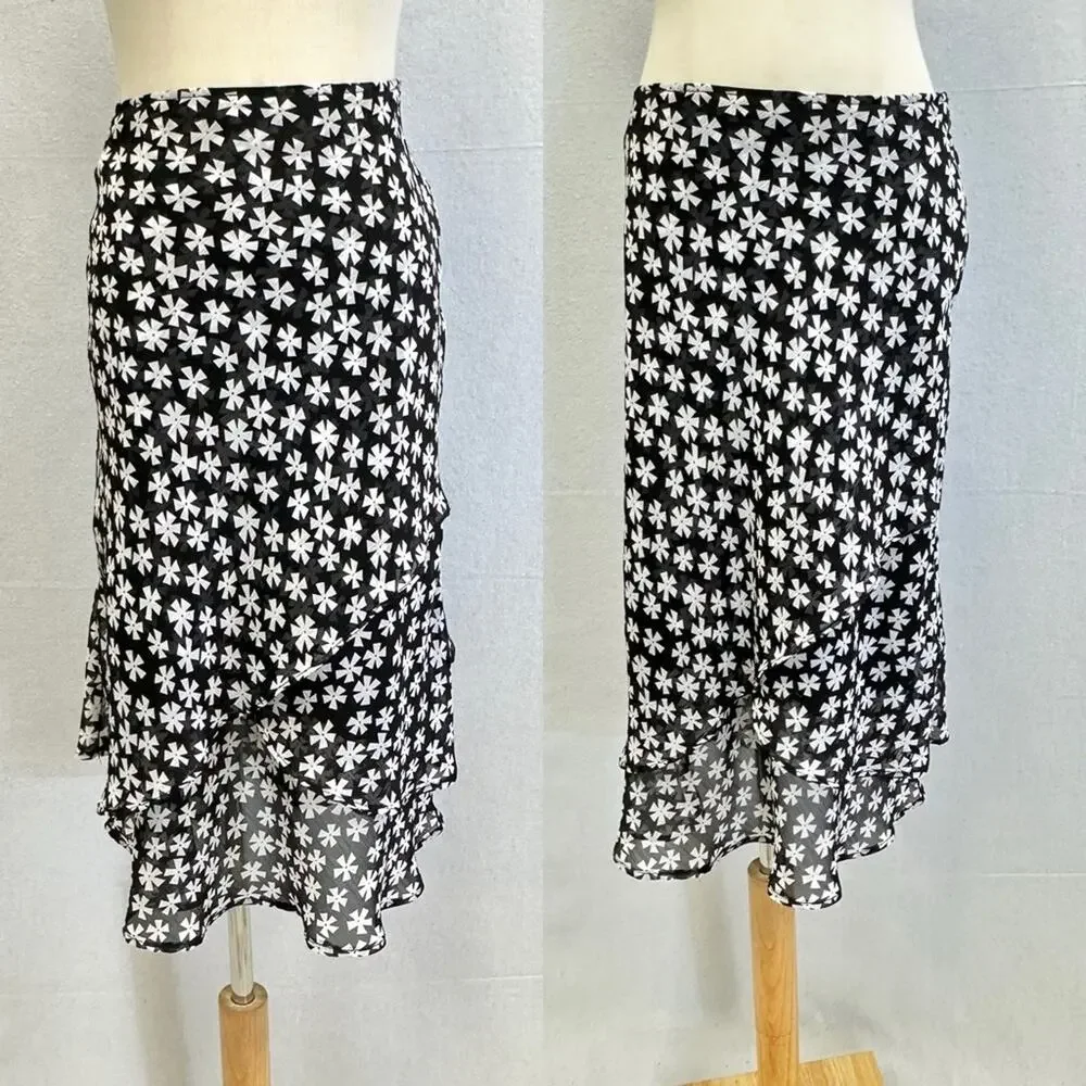 Vintage Y2k Soft Works Petites black & white  layered knee length skirt size 2‎